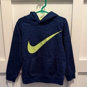 Nike Kids Navy Hoodie with Neon Yellow Swoosh size 5